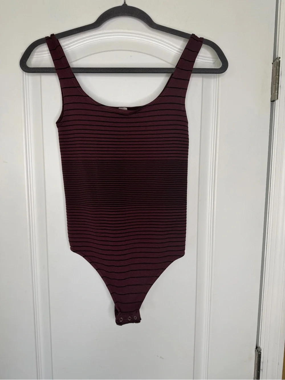 Victoria's Secret Y2K Burgundy and Black Striped One-Piece Thong Bodysuit. Sz M